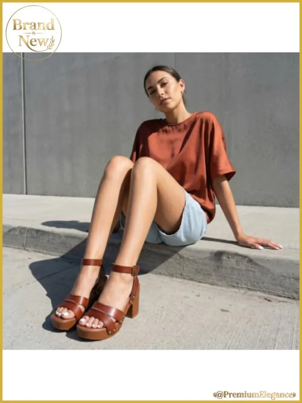 Women's Studded Platform Sandals Chunky Faux Wood Block Heel Memory Foam